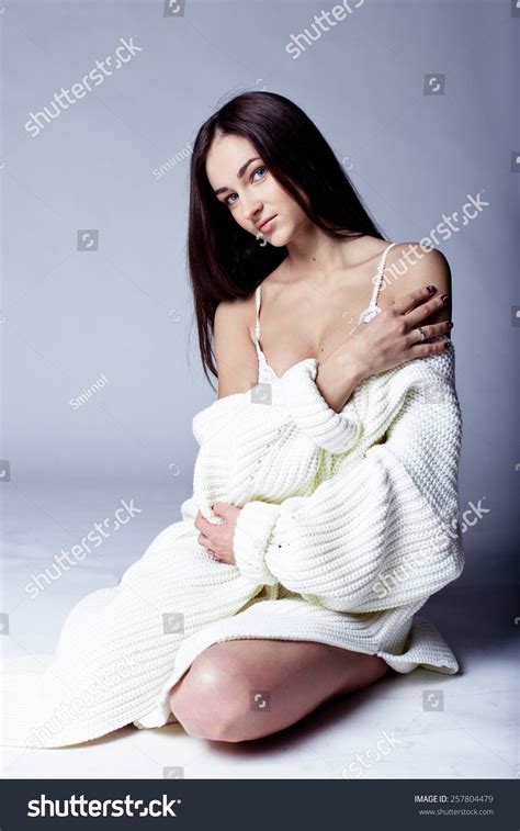 Studio Portrait Sexy Brunette White Lingerie Stock Photo 257804479 Shutterstock