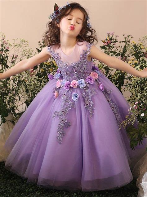 Handmade Flower Embroidery Tulle Fluffy Princess Long Dress With Free