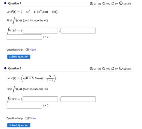 Solved Let R T −4t5−1 3e2t Sin −5t Find ∫r T Dt Dont