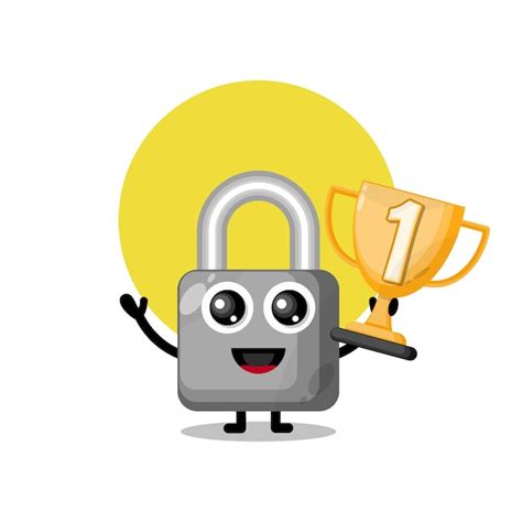 Premium Vector Trophy Padlock Cute Character Mascot