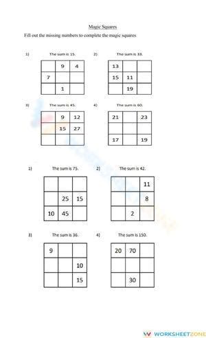 Magic Square Worksheets