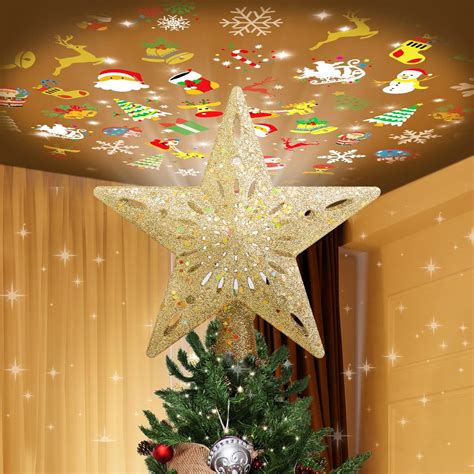 Christmas Tree Star Topper Lighted With Projection Slides Star