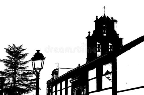 Black and White Silhouette of an Old Church Stock Illustration ...