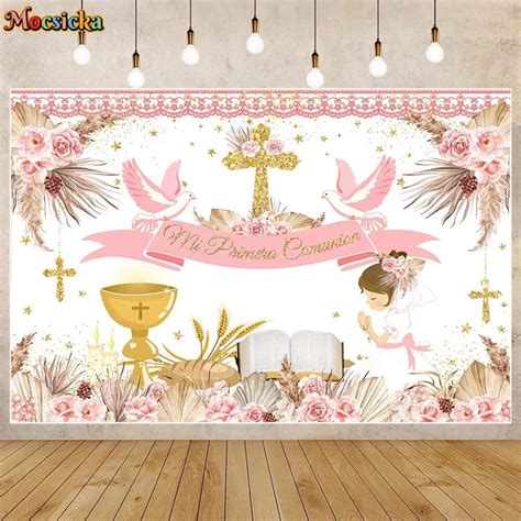 Boho Baptism Backdrop Newborn Girl First Communion Party Decor Mi