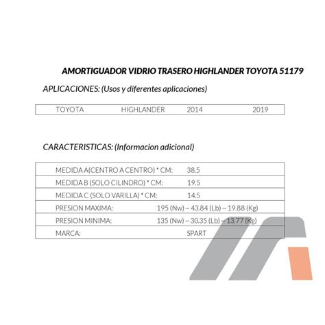 AMORTIGUADOR VIDRIO TRASERO HIGHLANDER TOYOTA 51179