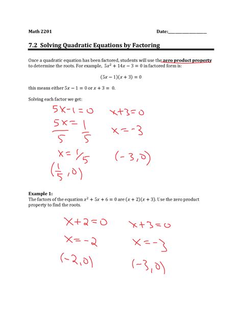 Solving Quadratic Equations By Factoring Exams Linear