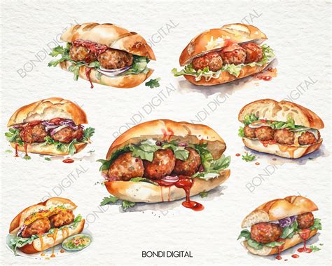 Watercolor Meatball Hero Clipart Png Format For Commercial Use Instant