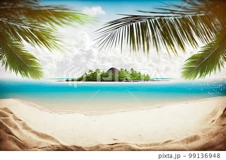 Tropical Island Beach With Palms Generative Ai Pixta