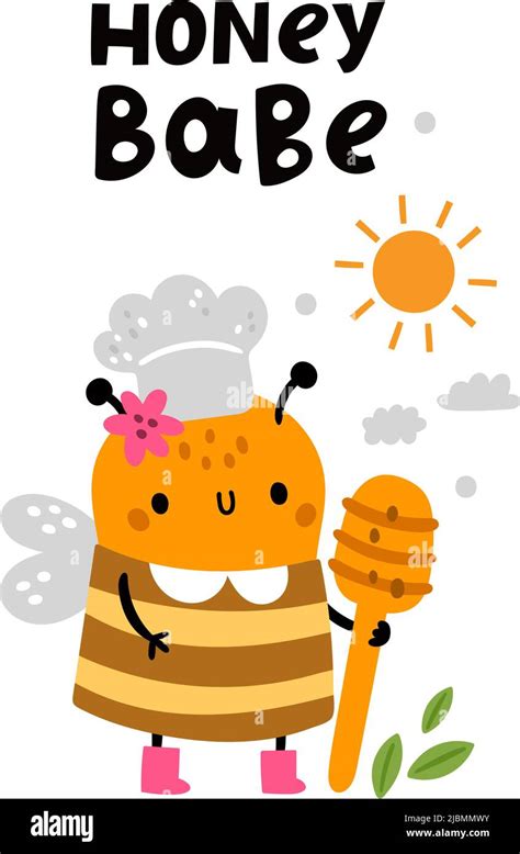 Honey baby card with cute bee cooking. Funny poster template Stock ...