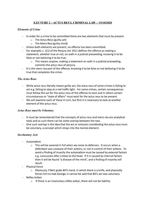 Actus Reus Criminal Law Lecture 2 Actus Reus Criminal Law 19