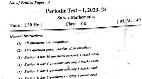 Kv Pt 1 Question Paper Class 7 Maths Periodic Test Paper For