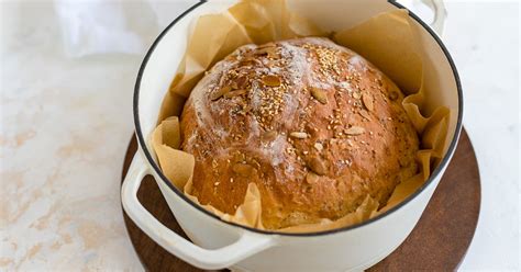 No Knead 4 Seed Dutch Oven Bread Nourish And Fete