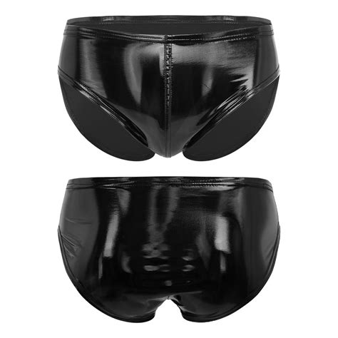 Men S Wet Look PVC Leather Briefs Underwear Bikini Underpants Swimsuit Swimwear EBay