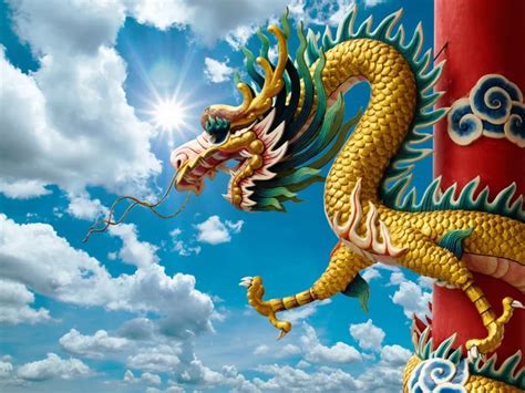 Golden Chinese Dragon And Bright Sky — Stock Photo © Nuttakit 7225958