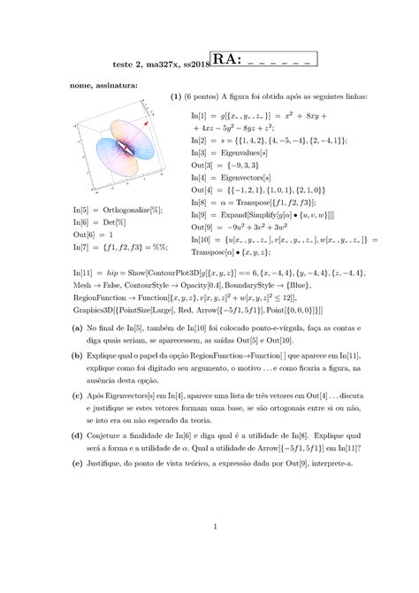 Teste 2 Algebra Linear Teste 2 Ma327x Ss2018 RA Nome Assinatura