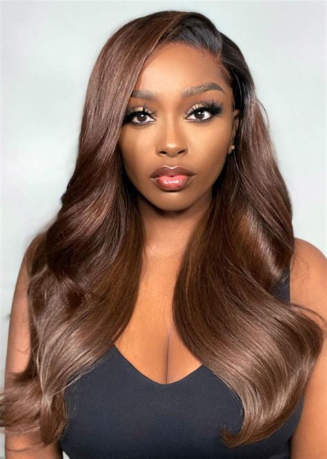 Brown Glueless Frontal Body Wave Glueless Full Lace Human Hair Wig Brazilian Remy Loose Ombre 1b