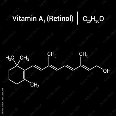 Chemical Structure Of Vitamin A1 Or Retinol C20h30o Stock Vector