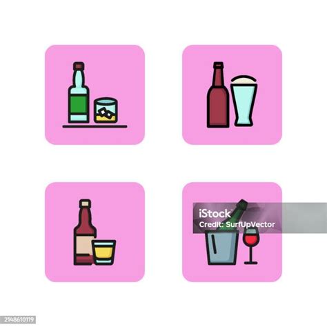 Alcohol Drinks In Bottles Line Icon Set Stock Illustration Download Image Now Bartender