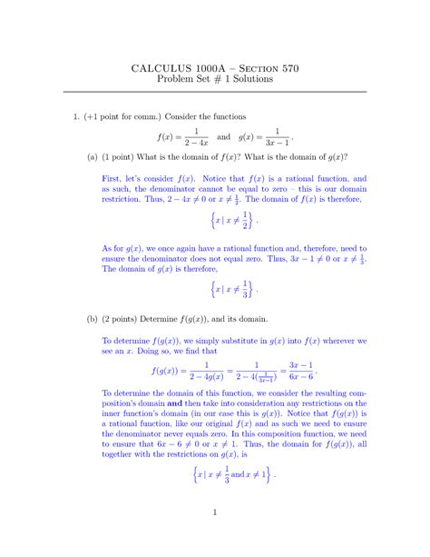 Calc A Problem Set Soln Calculus A Section