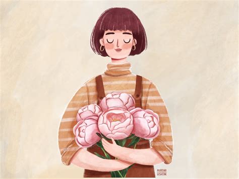 Girl With Peonies By Marina Vishtak On Dribbble