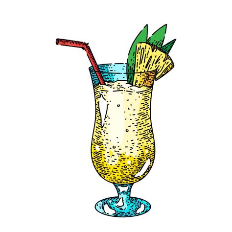 Vetor Desenhado à Mão De Coquetel Pina Colada Png Rum Linha Cor Imagem Png E Vetor Para