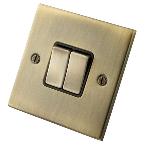 M2 Decorative 10a 2 Gang 2 Way Light Switch Black Insert Antique Brass