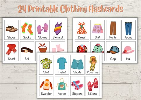 24 Clothes Flashcards Printable for Kids Montessori Clothing - Etsy