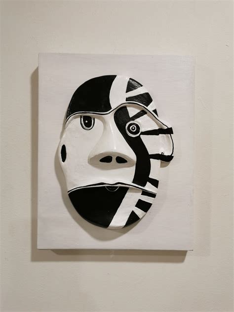 Black and White Face /painted Face Art/painted Face on Wood/mask Wall Art/sculpture Wall Art ...