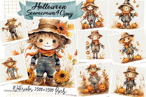 Scarecrow Clipart Watercolor Scarecrow Clipart Bundle Halloween