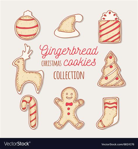 Hand Drawn Gingerbread Cookies Set Doodle Holiday Vector Image