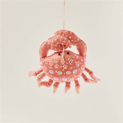 Hand Felted Pink Cancer Crab Zodiac Ornament Craftspring