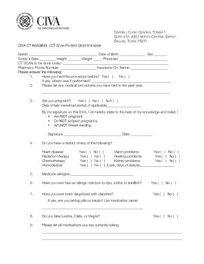 Fillable Online Civa Ct Patient Questionnaire Bcivadallasbbcomb Fax