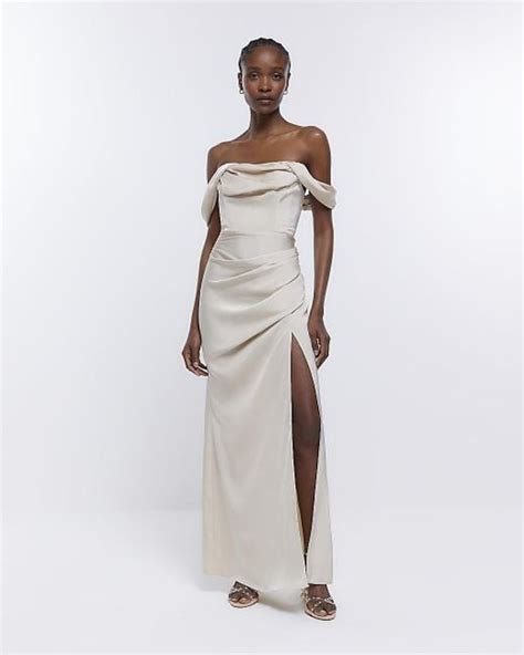 River Island Bridesmaid Bardot Maxi Dress In White Lyst Uk