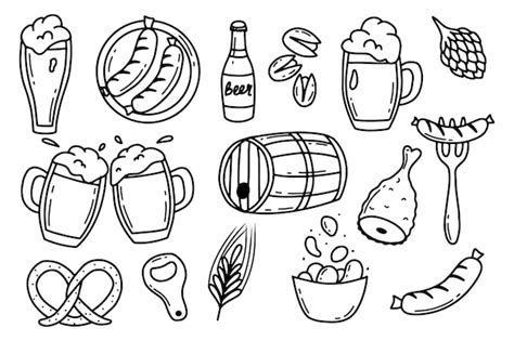 Conjunto de cerveza colección oktoberfest estilo doodle ilustración