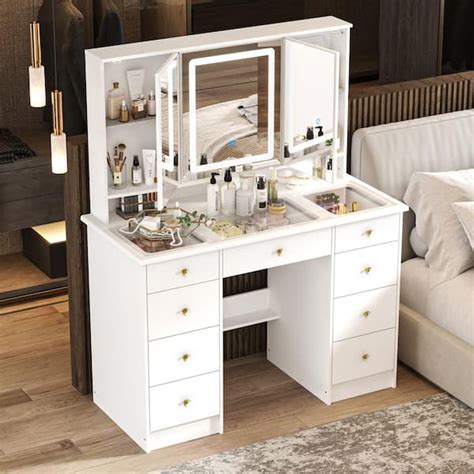 Reviews For Fufu Gaga White Makeup Vanity Desk Drawers Wood Dressing