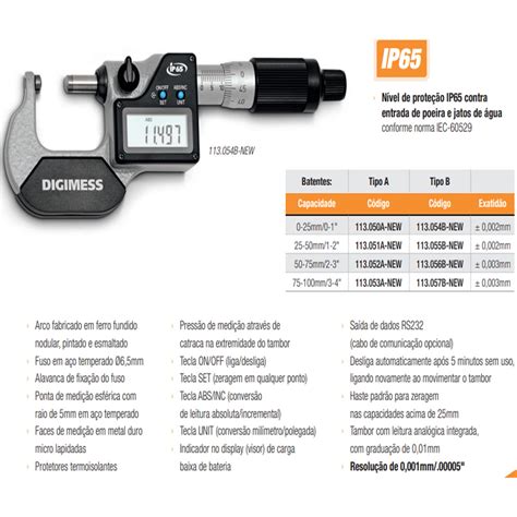 Micrômetro Externo Digital Pontas Esféricas TIPO A Cap 75 100mm