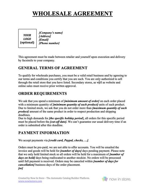 Word Wholesale Contract Contract Template Proposal Templates