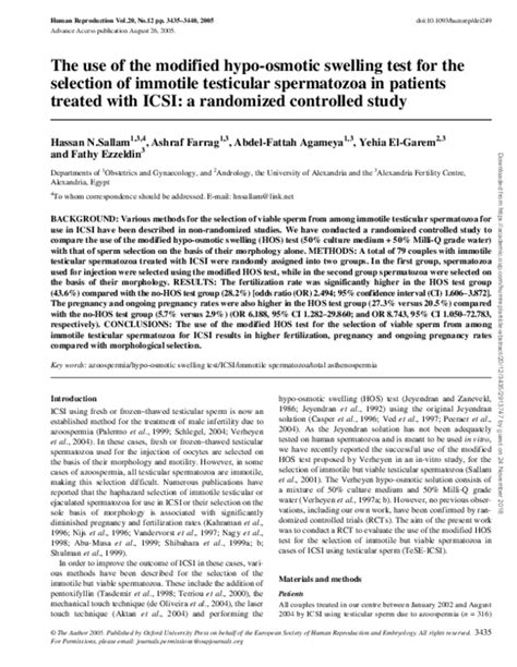 Pdf The Use Of The Modified Hypo Osmotic Swelling Test For The