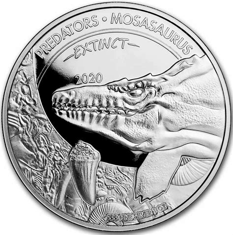 Silver Ounce 2020 Extinct Predators Mosasaurus Coin From Congo