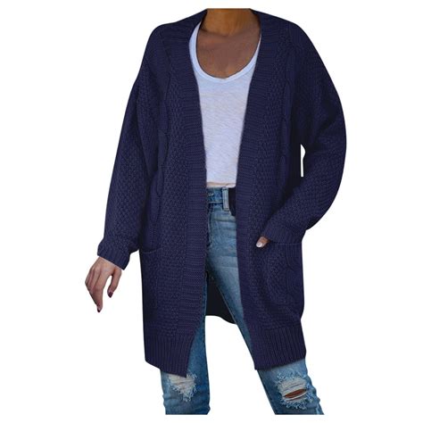 Hapimo Rollbacks Stylish Cable Knit Dual Pocket Cardigan Long Ankle