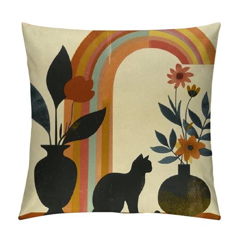 Creowell Boho Abstract Cat Plant Sunset Decorative Throw Pillow Covers