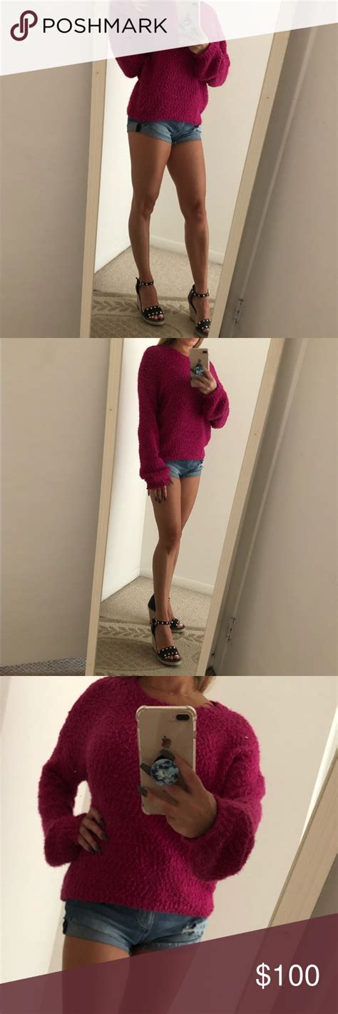 Hot Pink Tweed Sweater S Pink Knit Sweater Knitting Women Sweater