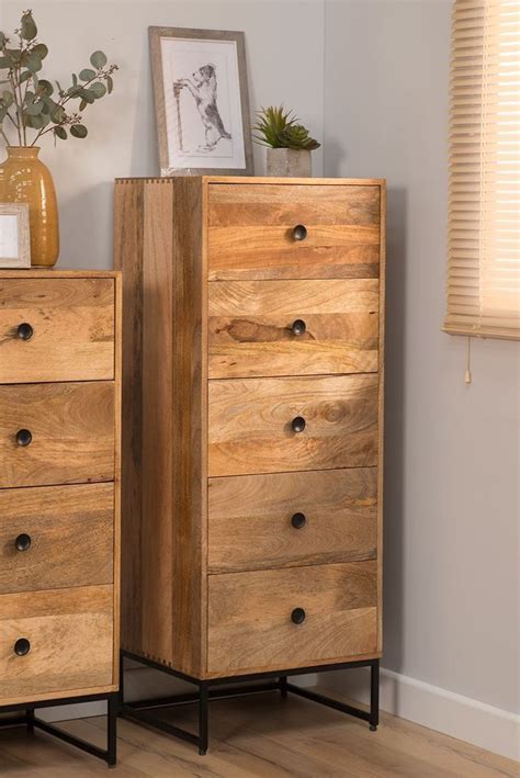 Light Mango Wood Industrial Tallboy Tall Chest Of Drawers Casa