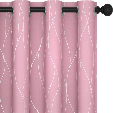 Deconovo Printed Pink Blackout Curtains For Living Room Silver Wave