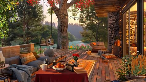 Relax In Cozy Balcony With Soothing Piano Jazz Music Spring Lakeside