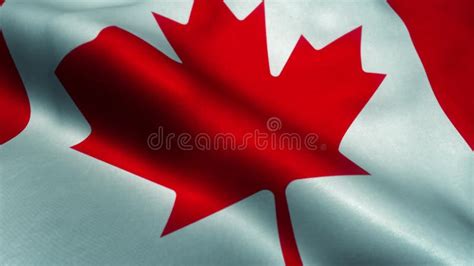 Close Up Of Canada Flag Waving In Wind 3d Illustration Stock