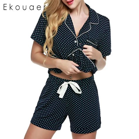 Ekouaer Two Pieces Pajamas Sets Spring Summer Cotton Women Pajama Top