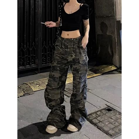 Deeptown Y2k Camouflage Cargo Jeans Women Coquette Grunge Streetwear