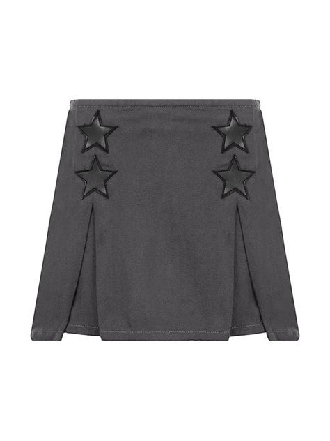 Emmiol Free Shipping 2023 Star Patched Denim Cargo Mini Skirt Green M