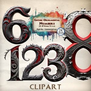 Illuminated Numbers Clipart Gothic Numbers Graphics Ornamental Dark ...